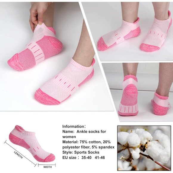 🆕Women Socks 6 Pair Running Low Cut Cotton Socks for Women Cushioned Breathable - Picture 2 of 7